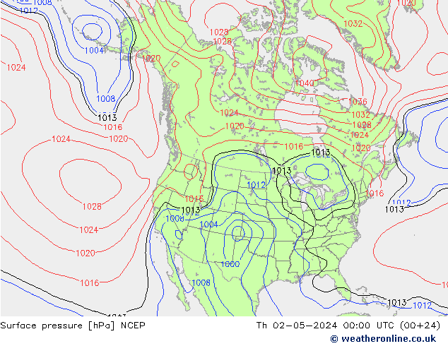Atmosférický tlak NCEP Čt 02.05.2024 00 UTC