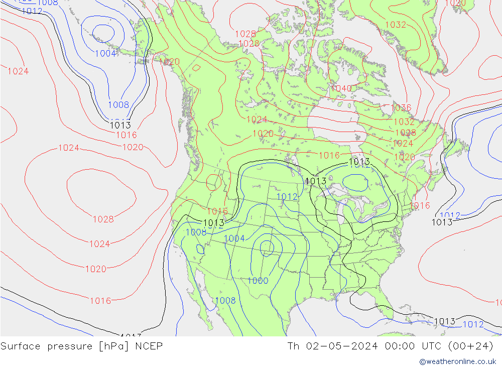 Pressione al suolo NCEP gio 02.05.2024 00 UTC