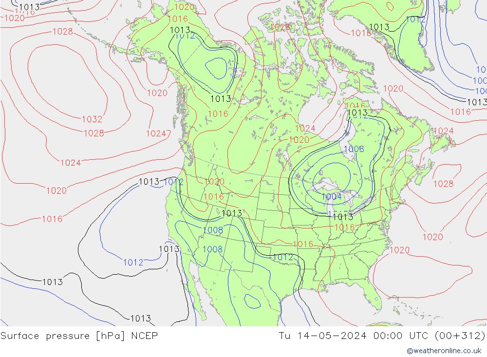 Atmosférický tlak NCEP Út 14.05.2024 00 UTC