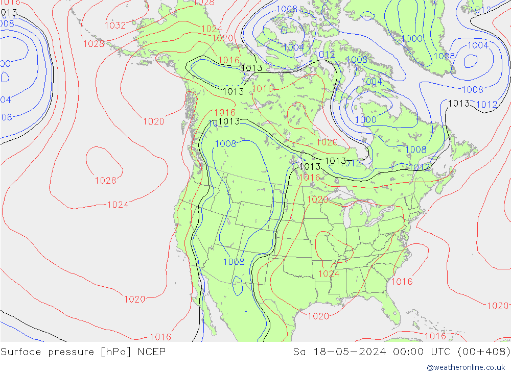 Pressione al suolo NCEP sab 18.05.2024 00 UTC