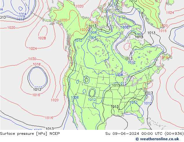 Surface pressure NCEP Su 09.06.2024 00 UTC