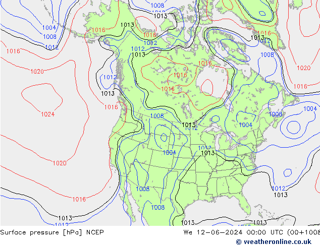 Atmosférický tlak NCEP St 12.06.2024 00 UTC