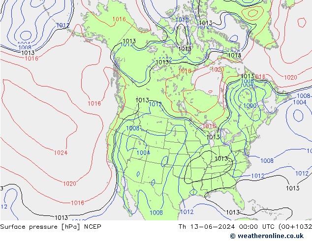 Surface pressure NCEP Th 13.06.2024 00 UTC