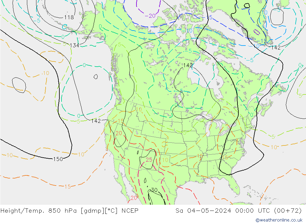 Height/Temp. 850 hPa NCEP So 04.05.2024 00 UTC