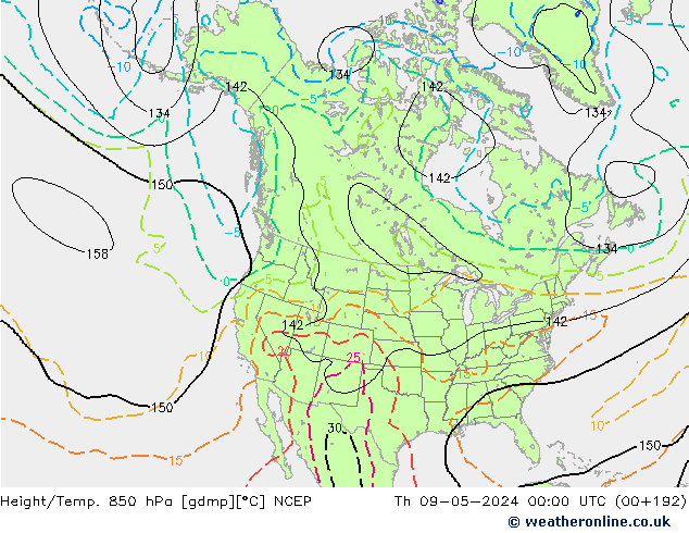 Yükseklik/Sıc. 850 hPa NCEP Per 09.05.2024 00 UTC