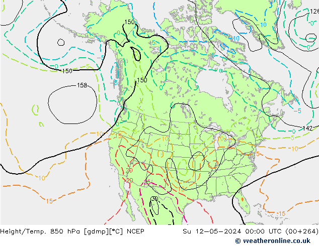 Hoogte/Temp. 850 hPa NCEP zo 12.05.2024 00 UTC
