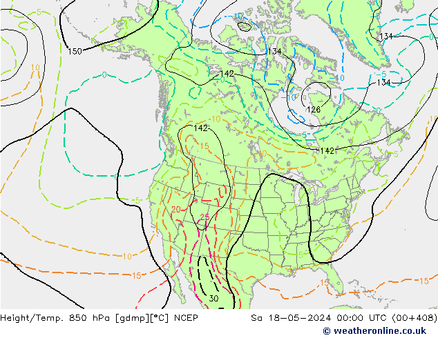 Géop./Temp. 850 hPa NCEP sam 18.05.2024 00 UTC