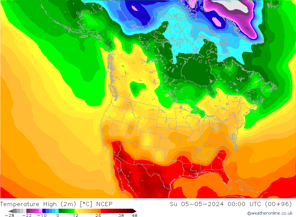 Temp. massima (2m) NCEP dom 05.05.2024 00 UTC