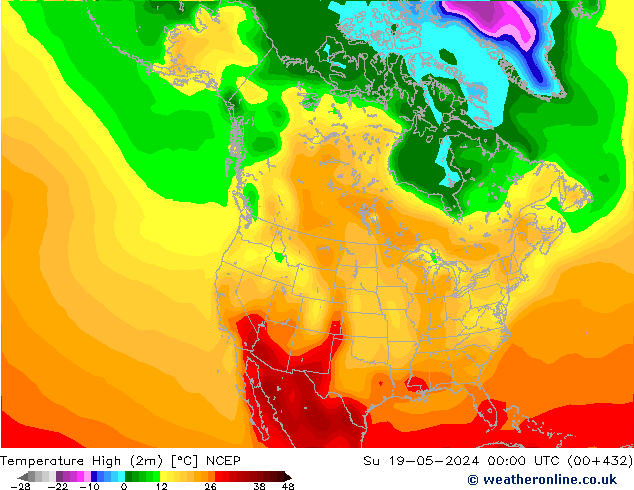 Temperature High (2m) NCEP Su 19.05.2024 00 UTC