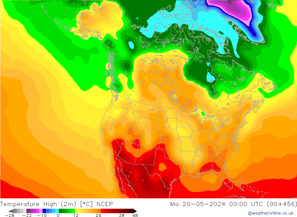 température 2m max NCEP lun 20.05.2024 00 UTC