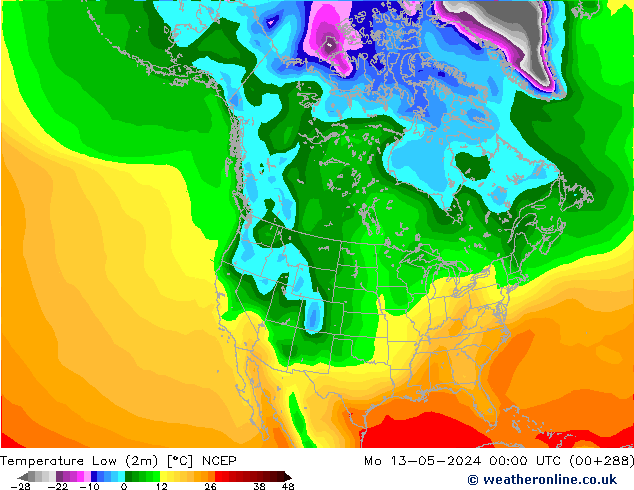 Temp. minima (2m) NCEP lun 13.05.2024 00 UTC