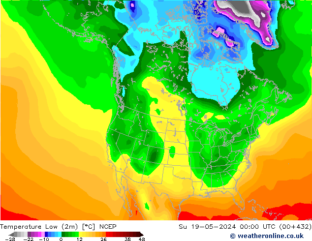 Temperature Low (2m) NCEP Su 19.05.2024 00 UTC