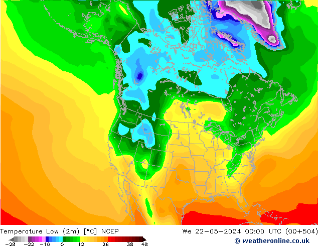 Tiefstwerte (2m) NCEP Mi 22.05.2024 00 UTC