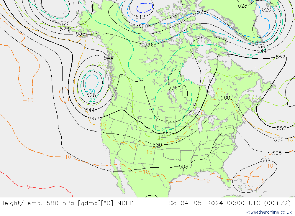 Height/Temp. 500 hPa NCEP Sa 04.05.2024 00 UTC