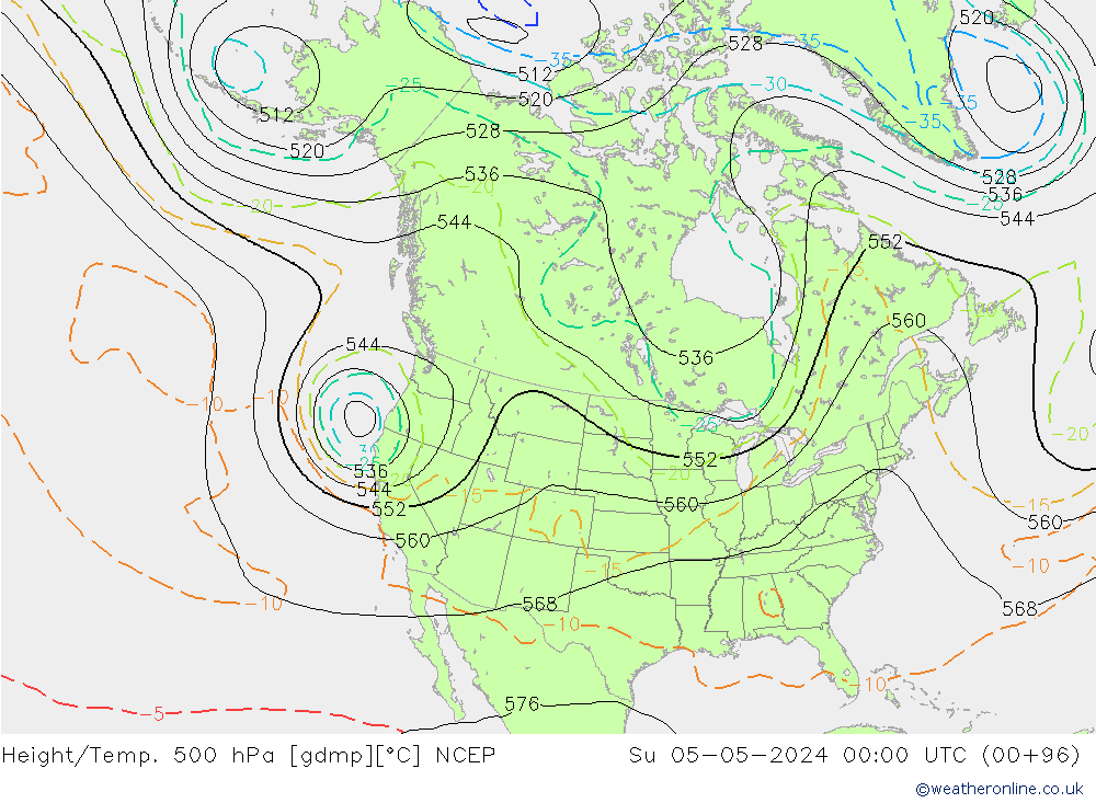 Height/Temp. 500 hPa NCEP 星期日 05.05.2024 00 UTC