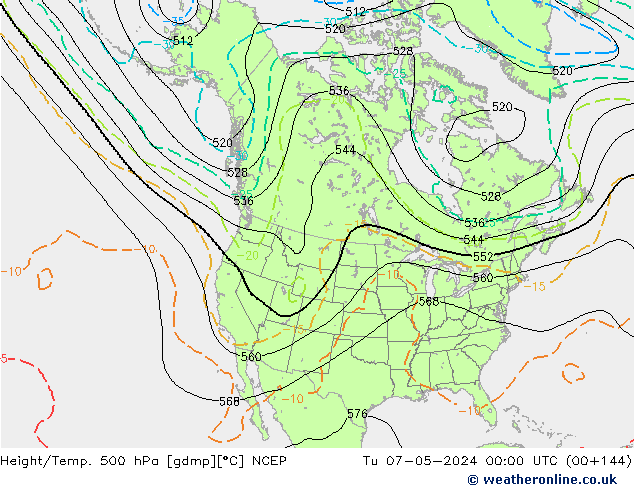 Height/Temp. 500 гПа NCEP вт 07.05.2024 00 UTC