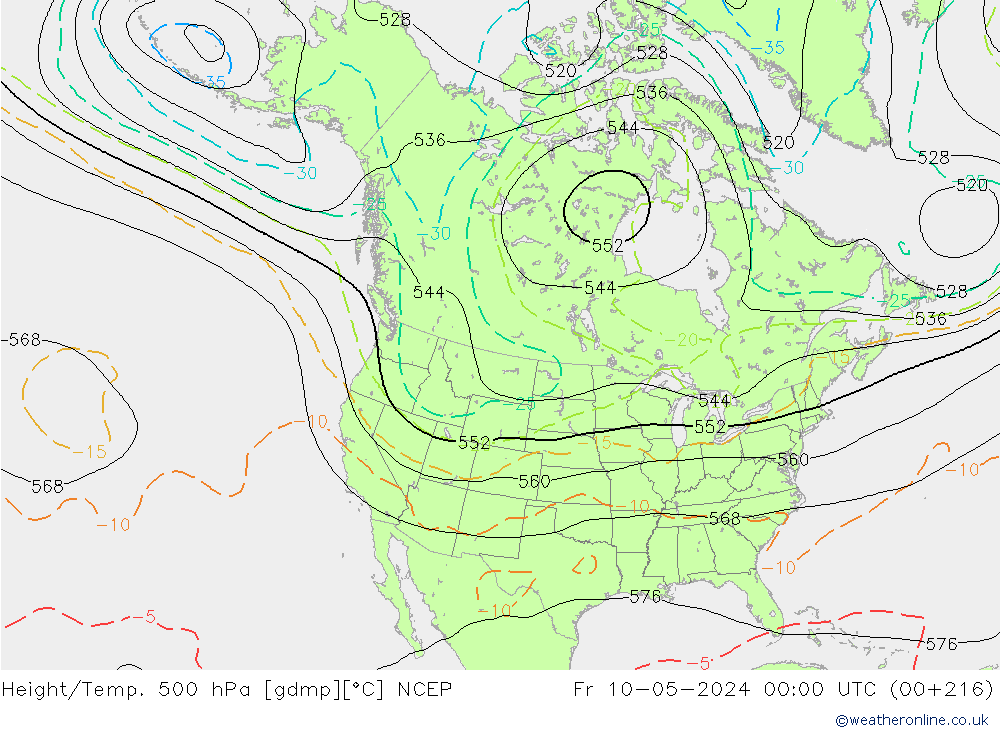 Height/Temp. 500 hPa NCEP Fr 10.05.2024 00 UTC