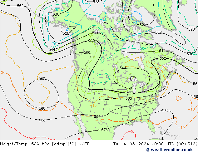 Height/Temp. 500 гПа NCEP вт 14.05.2024 00 UTC