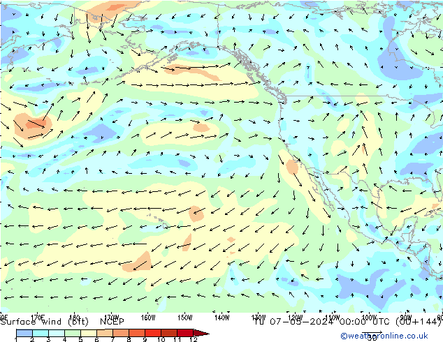 Surface wind (bft) NCEP Tu 07.05.2024 00 UTC