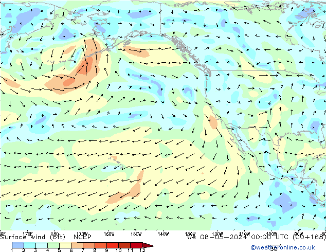 Vento 10 m (bft) NCEP Qua 08.05.2024 00 UTC