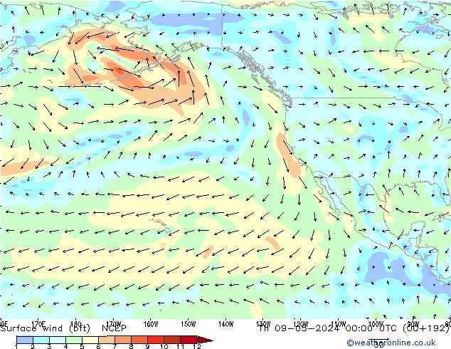 Surface wind (bft) NCEP Th 09.05.2024 00 UTC