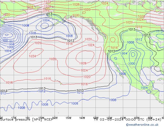 Presión superficial NCEP jue 02.05.2024 00 UTC