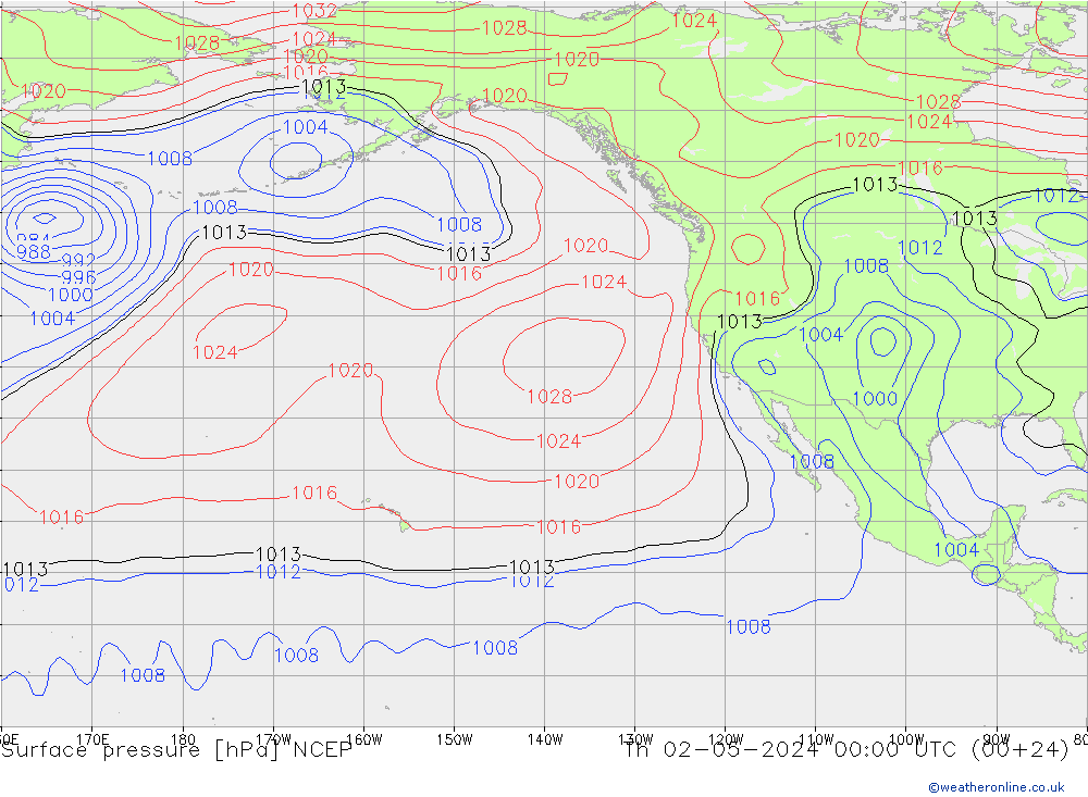 Pressione al suolo NCEP gio 02.05.2024 00 UTC