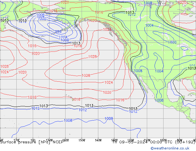 Atmosférický tlak NCEP Čt 09.05.2024 00 UTC