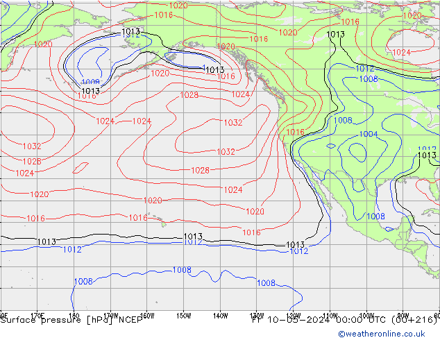Luchtdruk (Grond) NCEP vr 10.05.2024 00 UTC