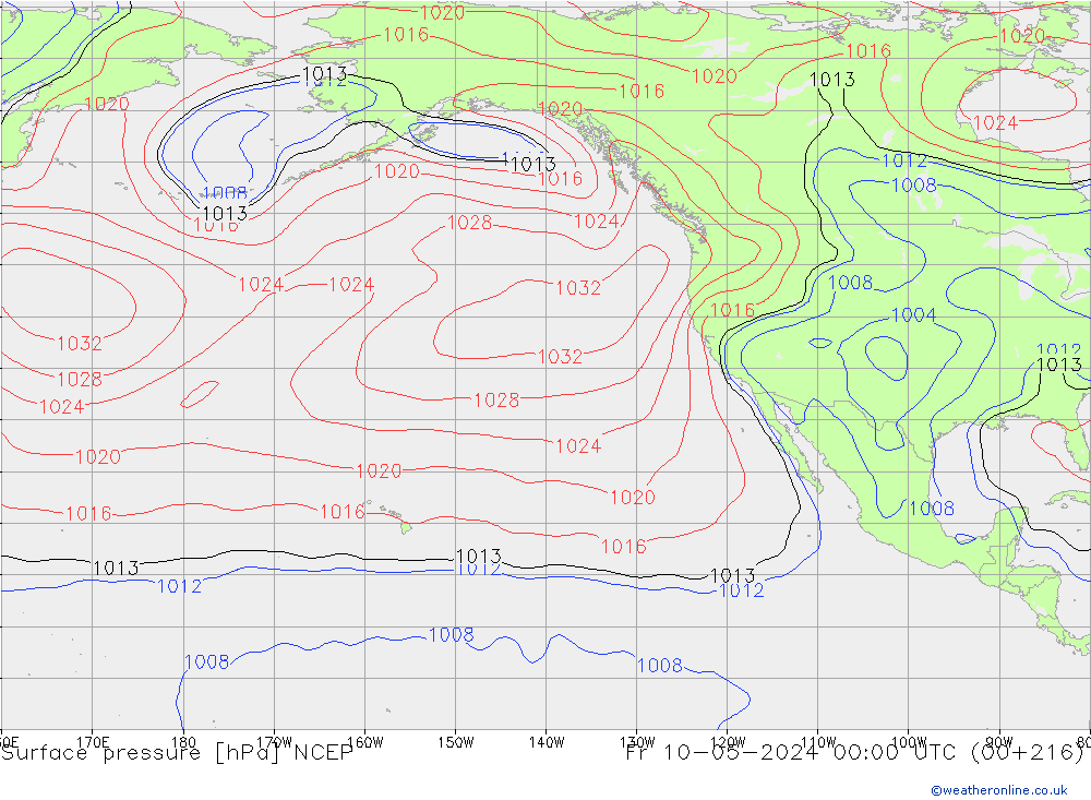 Atmosférický tlak NCEP Pá 10.05.2024 00 UTC