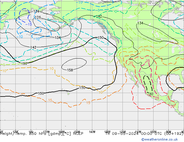 Height/Temp. 850 hPa NCEP gio 09.05.2024 00 UTC