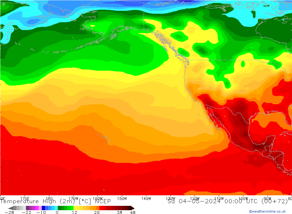 Max. Temperatura (2m) NCEP so. 04.05.2024 00 UTC