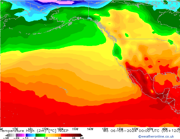 temperatura máx. (2m) NCEP Seg 06.05.2024 00 UTC