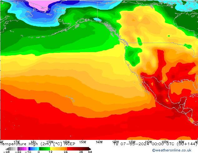 Max.temperatuur (2m) NCEP di 07.05.2024 00 UTC