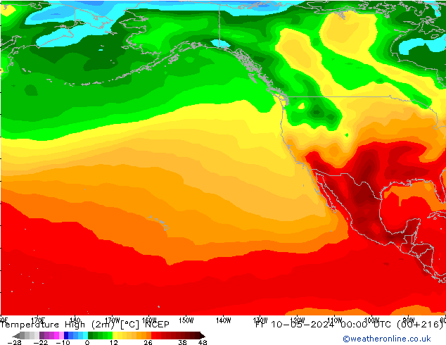 Temp. massima (2m) NCEP ven 10.05.2024 00 UTC