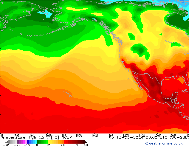 Maksimum Değer (2m) NCEP Pzt 13.05.2024 00 UTC