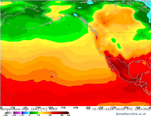 Temperature High (2m) NCEP Th 16.05.2024 00 UTC