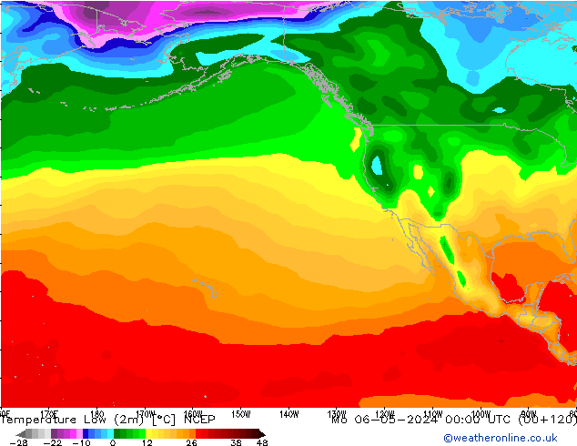 temperatura mín. (2m) NCEP Seg 06.05.2024 00 UTC