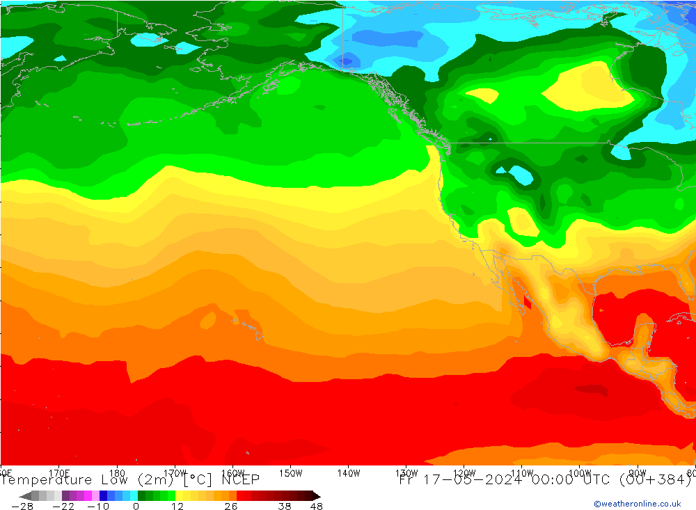 Nejnižší teplota (2m) NCEP Pá 17.05.2024 00 UTC