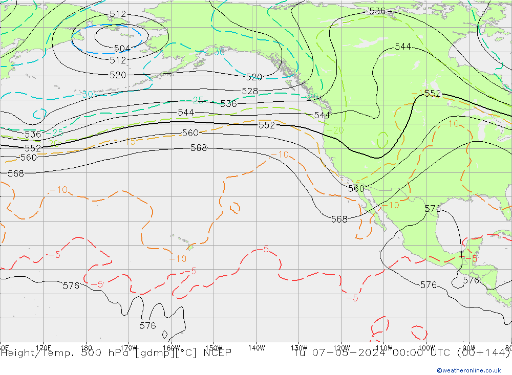 Hoogte/Temp. 500 hPa NCEP di 07.05.2024 00 UTC