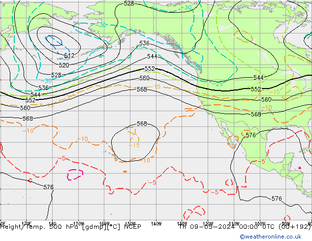 Yükseklik/Sıc. 500 hPa NCEP Per 09.05.2024 00 UTC