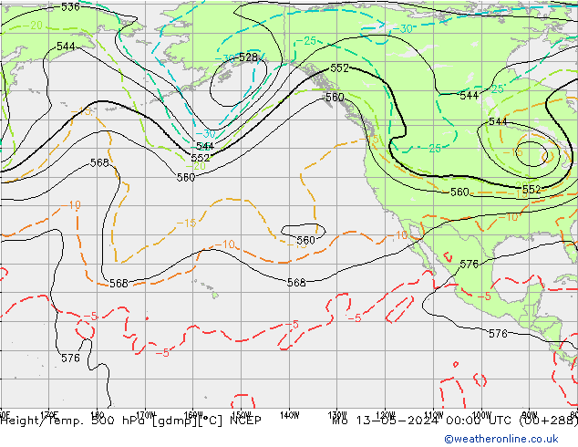 Hoogte/Temp. 500 hPa NCEP ma 13.05.2024 00 UTC