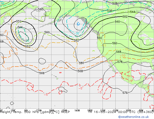 Hoogte/Temp. 500 hPa NCEP do 16.05.2024 00 UTC