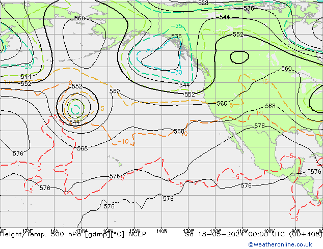 Height/Temp. 500 hPa NCEP sab 18.05.2024 00 UTC