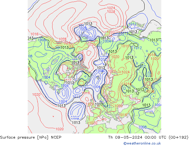 Pressione al suolo NCEP gio 09.05.2024 00 UTC