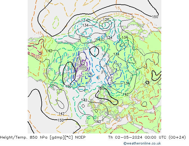 Height/Temp. 850 hPa NCEP czw. 02.05.2024 00 UTC