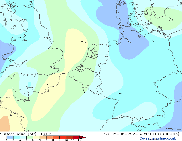 Wind 10 m (bft) NCEP zo 05.05.2024 00 UTC