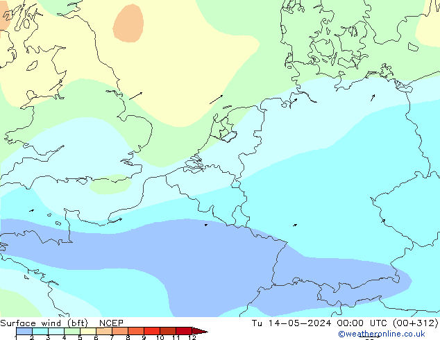 Vento 10 m (bft) NCEP Ter 14.05.2024 00 UTC