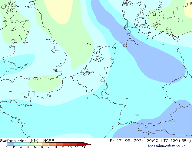 Surface wind (bft) NCEP Fr 17.05.2024 00 UTC