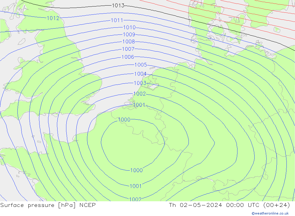 Pressione al suolo NCEP gio 02.05.2024 00 UTC